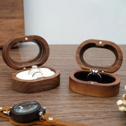Handmade Walnut Wood Ring Box with Transparent Lid Romantic Engagement Jewelry Case for Couple Custom Engraved Personalized Name