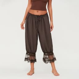 Women's Y2K Loose Fit Bloomers Cropped Pants Drawstring High Waist Floral Lace Patchwork Calf-Length Lantern Trousers