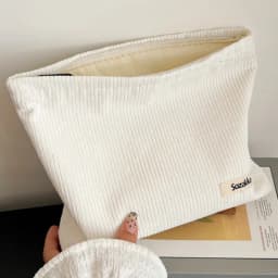 Solid Color Corduroy Makeup Pouch Cosmetic Bag Large Capacity Storage Bag Portable Wash Skincare Toiletry Bag Travel Organizer