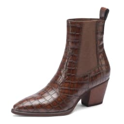 Cowboy Ankle Boots for Women Luxury Cow Split Genuine Leather Block High Heel Elastic Band Short Booties Goth Brown Black Shoes