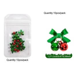 10/50Pcs Christmas Alloy Bell Nail Charms Red Bow Pendant Nail Art Decorations 1.2*1.5cm Party Style Bow Bell Nail Accessories