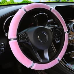 Car Steering Wheel Cover Gearshift Handbrake Cover Protector Decoration Warm Soft Plush Rhinestone Black Pink Women Man