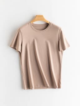 SuyaDream Women Solid T Shirts, Silk Cotton Blend, O Neck, Short Sleeved Solid Tee, 2025 Summer Candy Colors Basic Cozy Top Gree