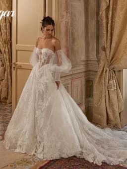 A-Line Wedding Dresses Off Shoulder Sweetheart Puff Sleeve Applique Bridal Dress Backless Wedding Princess Prom Gowns Customized