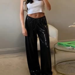 Street Sequin Lace Up Pants Women Elastic Low Waist Wide Leg Trousers Female 2026 Spring Summer Lady Shiny Party Club Clothes