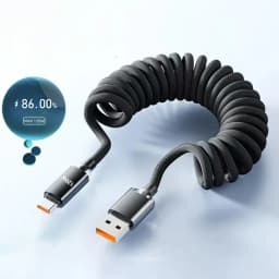 NNBILI Car Type C to USB C 120W Fast Charging For iPhone 18 17 USB A To Type C Spring Telescopic Cable For Samsung Honor Huawei