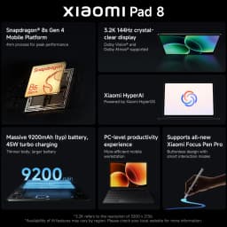 Original Xiaomi Pad 8 Global Version Snapdragon 8s 4th Gen 11.2'' 3.2K 144Hz Display 9200mAh Battery 45W Fast Charging Mi Tablet