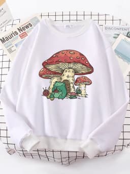 Cute Featuring A Mushroom House And A Frog Sweatshirt Woman Casual Oversize Hoody Warm All-match Hoodie simple S-XXL Tops Female