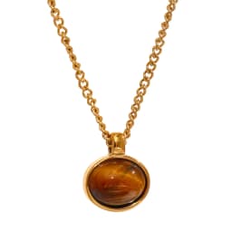 Yhpup Green Agate Tiger Stone Pendant Necklace for Women 316L Stainless Steel Gold Color Chain Collar Fashion Charm Jewelry
