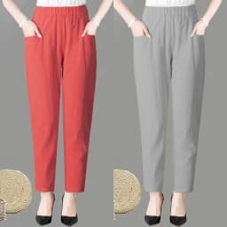 Large Size Korean Casual Thin Cotton Linen Pants Women Spring Summer Elastic Waist Ankle-Length Pants Woman Harem Trousers