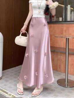 2025 Summer New: French Style 3D Flower High Waist Figure-Flattering Mermaid Tail Midi Skirt