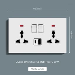 UK Standard Power Socket 13A Quick charge Plug 20W Smart Type-C Wall Outlet,220V Electrical Universal Wall Light 2way Switch