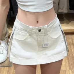 American double-sided zipper versatile denim skirt for women slimming and shaping white short fashionable A-line skirt