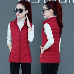 Solid Short Style Vest for Women Cotton Padded Women's Winter Sleeveless Jacket with Zipper Stand Collar Casual Coats