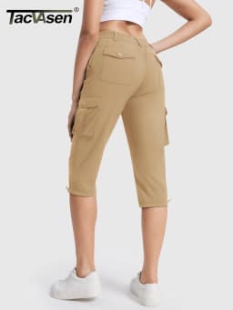TACVASEN Summer Quick Dry Cargo Capri Pants Womens Outdoor Hiking Knee Length Joggers Lightweight Waterproof Shorts 6 Pockets