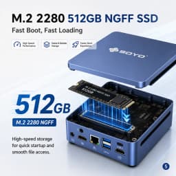 SOYO Y5 Power Mini PC Intel Core i7-8650U CPU(8M high-speed cache, up to 4.20 GHz) LPDDR4 16GB RAM 512GB M.2 SSD 4K Triple Display WIF5/BT5.0 Mini Computers