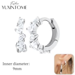 925 Sterling Silver Ear Needle Hoop Earrings Crystal Circle Small Huggie Earrings for Women Simple Females Girls Jewelry