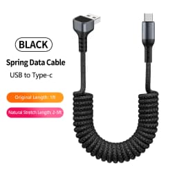 Elbow Coiled USB A to USB C Cable for Car,Retractable Braided Fast Charging Cord Compatible with iPhone 16/17,Samsung Galaxy A17