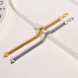 Chain Bracelet For Women Men, Mesh Link Stainless Steel Bracelet Gold Plated,Minimalist Stackable Jewelry