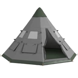 Outsunny 6 Men Tipi Tent, Camping Tent, Teepee Family Tent with Mesh Windows, Sewn-in Tent Floor, Two Doors and Carry Bag