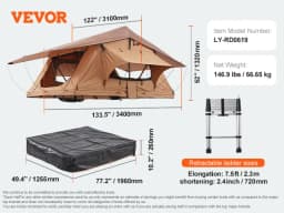 SucceBuy Rooftop Tent Hardshell Folding Tent with Telescopic Ladder Mattress PVC Cover Bag Waterproof for Jeep Van Pickup Truck