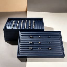 Oirlv Premium Blue Leather Stackable Jewelry Tray Multifunction Jewelry Drawer Organizer Trays Rings Earrings Storage Props