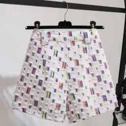 2025 Summer New Personalized Perforated Colorful Patch Denim Shorts Women's Street Clothing High Waist Slim Wide Leg Pants