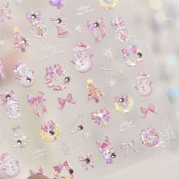 5D Laser Winter Snowflake Christmas Shiny Rhinestone Embossed Relief Self Adhesive Nail Art Decoration Sticker Manicure Decals