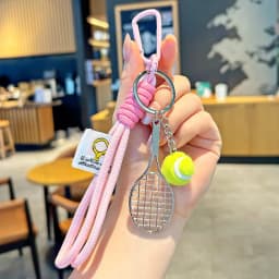 Creative Tennis Rackets Pendant Handwoven Keychain Cute Key Ring Women Bag Decor