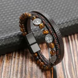 19/21/23cm Hand-woven Leather Bracelet High Quality Multilayer Tiger Eye Beaded Leather Men Bracelet Punk Bangle for Men Jewelry