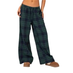 Women's Casual Plaid Print Pants Drawstring Elastic Waist Loose Straight Pants with Pockets Sleep Bottoms Korean Home Wears