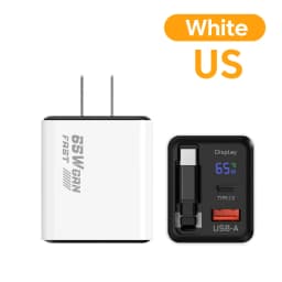 65w GaN Charger 22.5wUSB+Type-C PD20w+22.5w Type-C Cable Fast Charging Digital Display Phone Adapter For iPhone 15-17 Cellphones