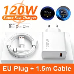 120W EU Fast USB Wall Charger For Xiaomi 12 13 14 15 17 Pro Redmi Note 11 12 13 14 POCO X6 X7 X8 Pro Type C Turbo Charging Cable