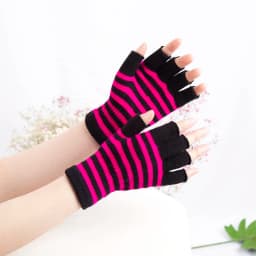 1Pair Unisex Black Stripes Half Finger Fingerless Gloves for Women Wool Knit Wrist Cotton Gloves Winter Warm Men Workout Gloves