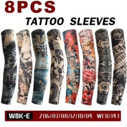 8pcs Men Long Summer Tattoo Sleeves Seamless Armguard Sun Protection Cover Outdoor Gloves Driving Ice Silk Women Arm Sleeves
