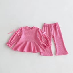 Children Bow Shirts + Flared Trousers 2pcs Suit Cotton Toddler Girl Outfits Autumn Korean Girls' Set Sweet and Cute Girls Set