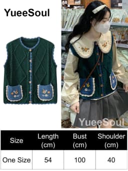 Green Knit Vest Printed Sleeveless Pullover Oversized Women Sweater Vest 2026 New Y2K Vintage Knitwear Women's Autumn Clothing