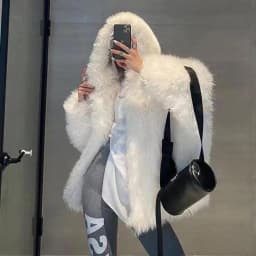 winter 2024 new Korean version of fox fur imitation fur coat women's medium length Internet red fried street hooded fur coat