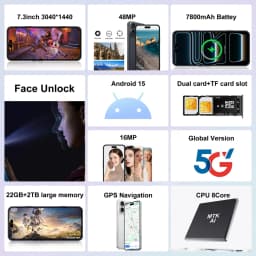 K-Touch NEW M18 Pro Max Mobile Phones Android 15 Smartphone 7.3 Inch 5G Dual SIM Cell Phone 22G+2TB 16+48MP Camera 7800mAh Face Unlocked Global Version Cellphones