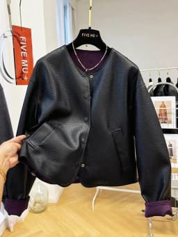 Luxury High-end Patchwork Leather Jacket Women's Spring Autumn PU Leather Coat Vintage O-neck Button Outerwear Long-sleeved Top
