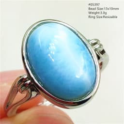 Natural Blue Larimar Oval Adjustable Ring Jewelry Water Pattern Real Larimar For Women Men Healing Fashion Stone AAAAAA