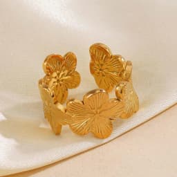 Elegant Stainless Steel Big Bloom Flower Rings For Women 18k Gold PVD Plated Open Ring Finger Jewelry Wedding Her Gift Punk