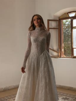 Customized High-Neck Long-Sleeved A-Line Lace Elegant Wedding Dress Vestidos De Novia Amanda Novias Amanda Novias Official
