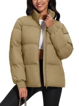 TACVASEN Winter Padded Puffer Down Coats Womens Warmth Stand Collar Full Zip-up Jackets Lightweight Waterproof Quilted Outwears