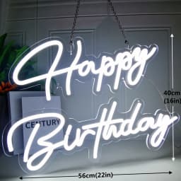 Large Size 'Happy Birthday' Customizable LED Light Neon Sign with Clear Acrylic Backer Dimmable Flexible Party Decor