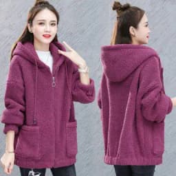 Ladies Thickened Fleece Jacket with Hat Casual Long Sleeve Warm Coat Chinese Brand Women's Fashion Autumn Winter Outerwear