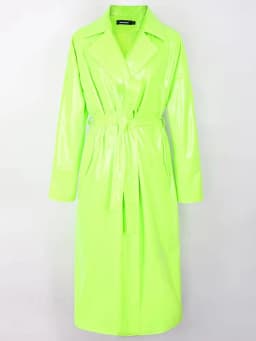 Mauroicardi Spring Long Soft Thin Flowy Shiny Reflective PVC Trench Coat for Women Sashes Y2K Streetwear Runway European Fashion