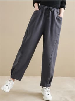 Winter New Trendy Warm Fleece Thick Oversize Loose Casual Trouser Women Solid Color Elastic Waist Versatile Premium Sweatpants