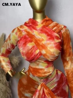 GLCMYAYA Tie Dye Printed Women Set Wrap Crop Top + Ruched Maxi Skirt 2026 Summer Beach Vacation Birthday Two Piece Set Outfits