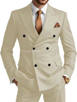 Mens Double Breasted Suit 2 Piece Slim Fit Wedding Suit for Men Blazer Prom Formal Suits Set